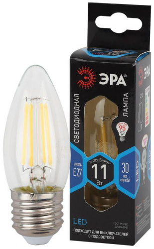 Лампа светодиодная филаментная F-LED B35-11W-840-E27 11Вт B35 свеча 4000К нейтр. бел. E27 Эра Б0046988 в г. Санкт-Петербург 