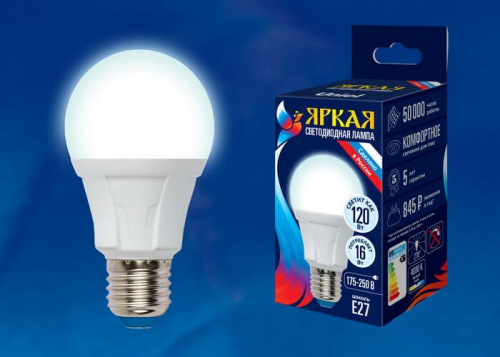 Лампа светодиодная Uniel E27 16W 4000K матовая LED-A60 16W/4000K/E27/FR PLP01WH UL-00005034 в г. Санкт-Петербург  фото 2
