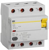 Выключатель дифференциального тока (УЗО) 4п 50А 100мА тип A ВД1-63 IEK MDV11-4-050-100 в г. Санкт-Петербург 