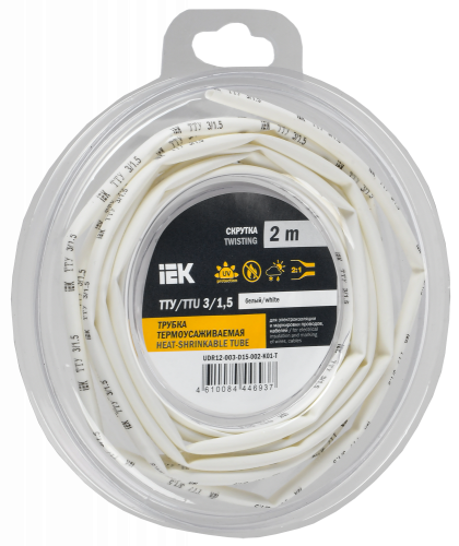 UDR12-003-D15-002-K01-T Трубка термоусадочная ТТУ нг-LS 3/1.5 бел. (уп.2м) IEK 