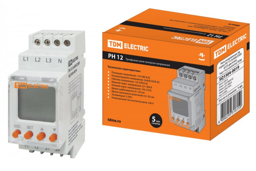 SQ1504-0019 РН 12-3х400/230В (LCD-дисплей, 1нр+1нз-контакты) TDM