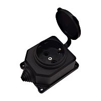 Розетка настенная 1-м 1ф "КОМПАКТ" с загл IP44 16А каучук черный UNIVersal 3032
