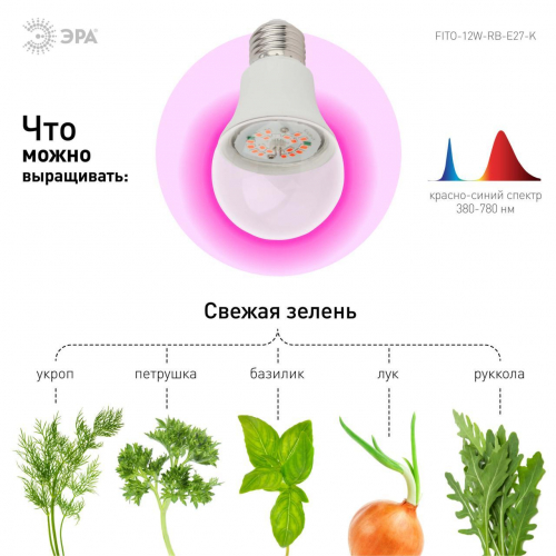 Лампа светодиодная для растений ЭРА E27 12W 1310K прозрачная FITO-12W-RB-E27-K Б0039070 в г. Санкт-Петербург  фото 4