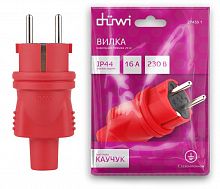 27455 1 Вилка каучуковая прямая с/з 16А 230В IP44 красн. Duwi 