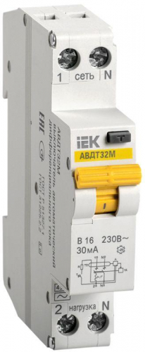 Выключатель автоматический дифференциального тока 2п (1P+N) B 16А 30мА тип A 4.5кА АВДТ-32М IEK MAD32-5-016-B-30 в г. Санкт-Петербург 