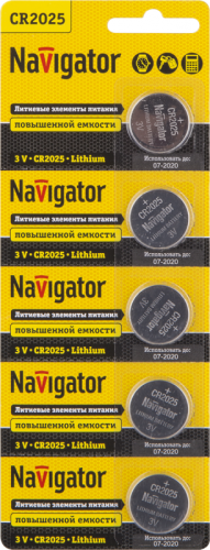 Элемент питания литиевый CR2025 94 764 NBT-CR2025-BP5 (блист.5шт) Navigator 94764 в г. Санкт-Петербург 