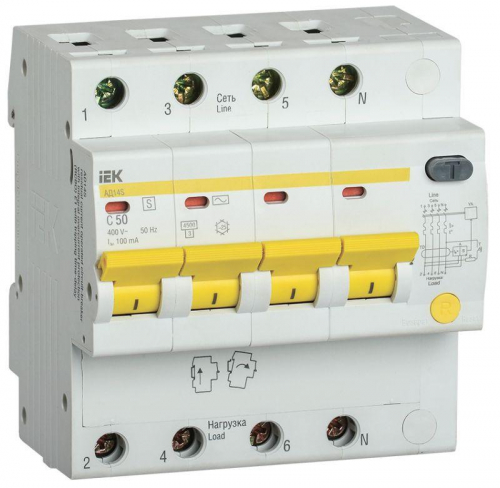 Выключатель автоматический дифференциального тока селективный 4п 50А 100мА тип AC АД14S IEK MAD13-4-050-C-100 в г. Санкт-Петербург 