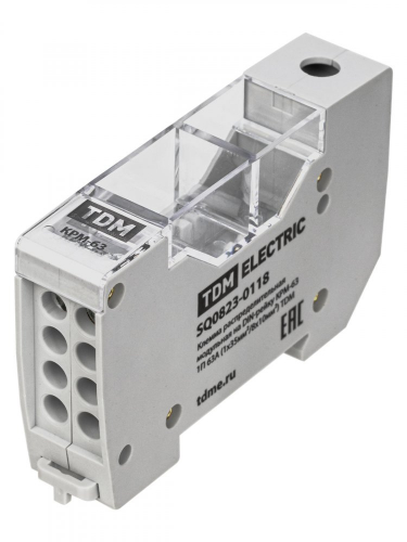 SQ0823-0118 Клемма распределительная модульная на DIN-рейку КРМ-63 1П 63А (1х35мм²/8х10мм²) TDM