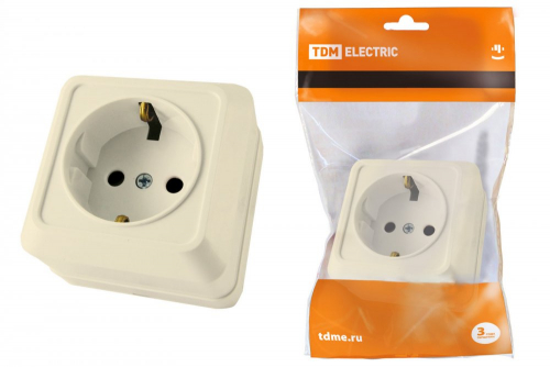 SQ1801-0211 Розетка 2П+3 открытой установки IP20 16А 250В (керамика) сл. кость "Ладога" TDM