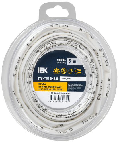 UDR12-005-D25-002-K01-T Трубка термоусадочная ТТУ нг-LS 5/2.5 бел. (уп.2м) IEK 