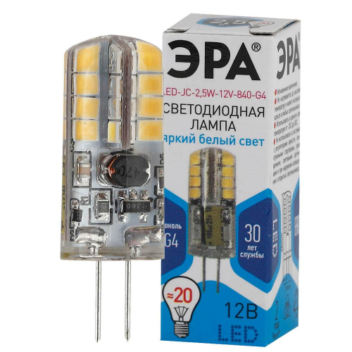 Лампа светодиодная ЭРА G4 2.5W 4000K прозрачная LED JC-2.5W-12V-840-G4 Б0033192 в г. Санкт-Петербург  фото 2