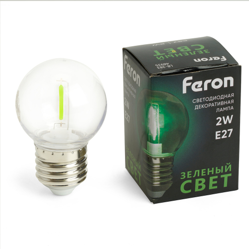 Лампа светодиодная Feron LB-383 Шарик прозрачный E27 2W 230V зеленый 48935 в г. Санкт-Петербург 