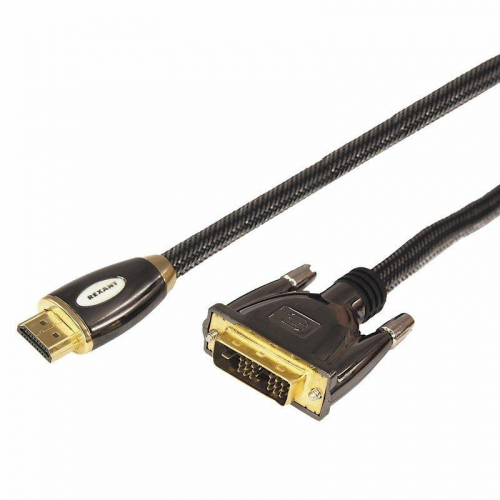 Шнур Luxury HDMI - DVI-D gold 5м шелк золото 24к с фильтрами (блист.) Rexant 17-6606 в г. Санкт-Петербург  фото 4