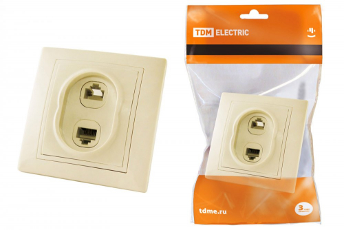 SQ1814-0123 Розетка телефонная RJ11 + компьютерная RJ45 сл. кость "Таймыр" TDM