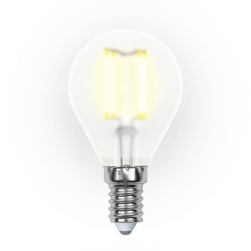 Лампа светодиодная филаментная Uniel E14 6W 3000K матовая LED-G45-6W/WW/E14/FR PLS02WH UL-00000303 в г. Санкт-Петербург 