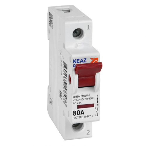 328159 Выключатель нагрузки модульный 1п 80А OptiDin BM63PL-180-УХЛ3 (ВМ63PL) КЭАЗ 