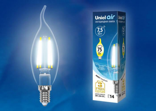 Лампа светодиодная филаментная Uniel E14 7.5W 4000K прозрачная LED-CW35-7.5W/NW/E14/CL GLA01TR UL-00003296 в г. Санкт-Петербург  фото 2