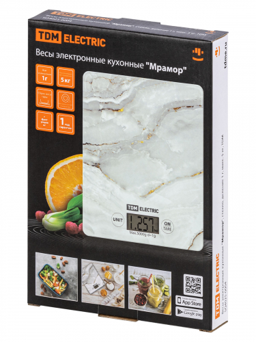 Весы электронные кухонные "Мрамор", стекло, деление 1 г, макс. 5 кг, TDM в г. Санкт-Петербург  фото 6