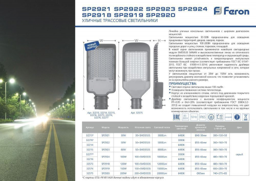 Светодиодный уличный консольный светильник Feron SP2920 200W 6400K 230V, серый 32575 в г. Санкт-Петербург  фото 5