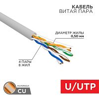 Кабель витая пара U/UTP кат.5E 4х2х24AWG solid CU PVC сер. (м) Rexant 01-0043 в г. Санкт-Петербург 