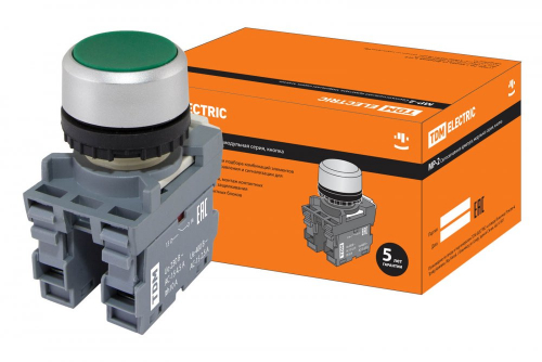 SQ0747-0008 Кнопка с фиксацией MP2-20G в сборе d22мм 1з+1р зеленая TDM