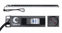 9551c Блок розеток для 19дюйм шкафов PDU-16-20S-B вертик. 20 розеток Schuko 16А автомат защиты алюм. корпус шнур с вилкой Schuko 2м Cabeus 