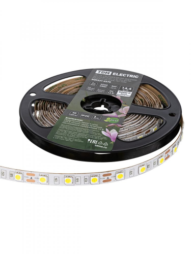 SQ0331-0370 Лента светодиодная SMD5050-60 LED/м-IP20-12 В-14,4 Вт/м-6000 К (5 м) блистер TDM