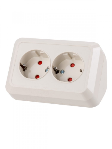 SQ1801-0243 Розетка угловая двойная 2П+3 открытой установки с з/ш IP20 250В 16А сл. кость "Ладога" TDM