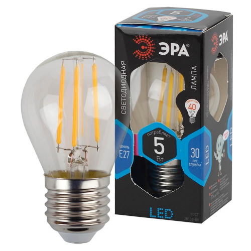 Лампа светодиодная филаментная ЭРА E27 5W 4000K прозрачная F-LED P45-5W-840-E27 Б0039191 в г. Санкт-Петербург  фото 3
