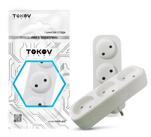 TKL-S3-C01 Разветвитель 3-м без заземл. 16А 250В IP20 полипропилен бел. TOKOV ELECTRIC 