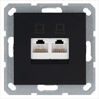 G6106PB Розетка компьютерная 2-м RJ45 IP20 кат. 5E механизм черн. матов. soft touch Jasmart 