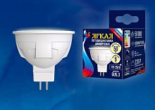 UL-00003991 Лампа светодиодная LED-JCDR 6W/WW/GU5.3/FR/DIM PLP01WH Яркая JCDR 6Вт матовая 3000К тепл. бел. GU5.3 диммир. (упак. картон) Uniel 
