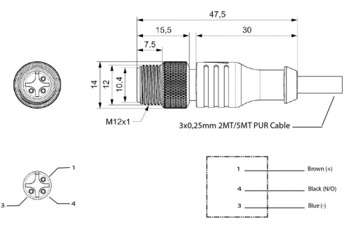 SKM12P4YXV5 Кабель соединительный 5м с гнездом M12х4 ПВХ IP68 EMAS  фото 2