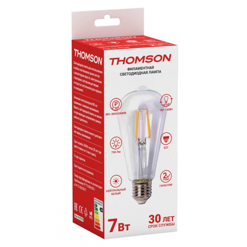 Лампа светодиодная филаментная Thomson E27 7W 4500K прямосторонняя трубчатая прозрачная TH-B2106 в г. Санкт-Петербург  фото 2