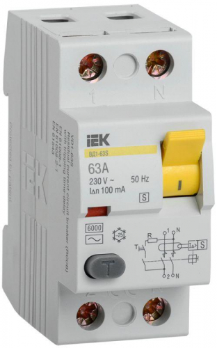Выключатель дифференциального тока (УЗО) 2п 63А 100мА тип ACS ВД1-63S IEK MDV12-2-063-100 в г. Санкт-Петербург 