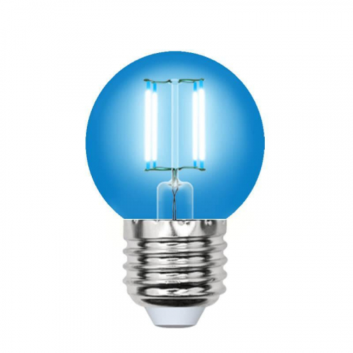 Лампа светодиодная филаментная Uniel E27 5W синяя LED-G45-5W/BLUE/E27 GLA02BL UL-00002990 в г. Санкт-Петербург 