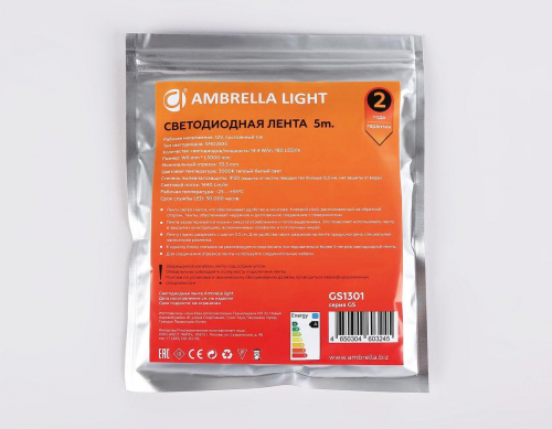 Светодиодная лента Ambrella Light 14,4W/m 180LED/m 2835SMD теплый белый 5M GS1301 в г. Санкт-Петербург  фото 3