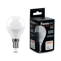 Лампа светодиодная LED 6вт Е14 белый матовый шар Feron.PRO в г. Санкт-Петербург 