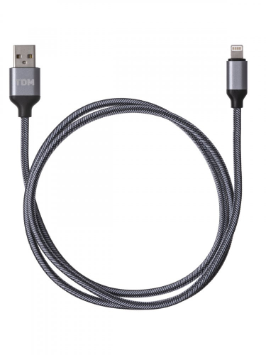 SQ1810-0312 Дата-кабель, ДК 12, USB - Lightning, 1 м, тканевая оплетка, серый, TDM