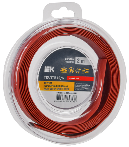 UDR12-010-005-002-K04-T Трубка термоусадочная ТТУ нг-LS 10/5 красн. (уп.2м) IEK 