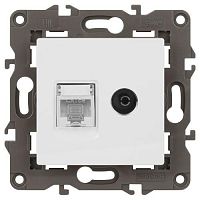 Б0034314 Розетка компьютерная + телевизионная 2-м Elegance 14-3110-01 RJ45 + TV IP20 механизм бел. Эра 