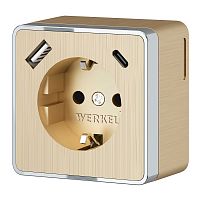 W5071710 Розетка с заземлением, шторками и USB тип A+C Gallant (шампань рифленый) 