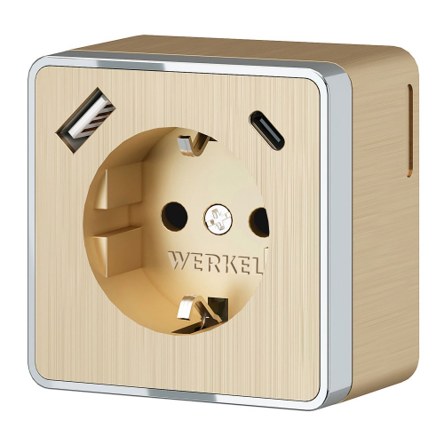W5071710 Розетка с заземлением, шторками и USB тип A+C Gallant (шампань рифленый) 