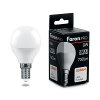 Лампа светодиодная LED 9вт Е14 теплый матовый шар Feron.PRO в г. Санкт-Петербург 