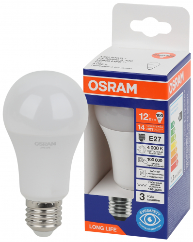 Лампа светодиодная LED 12Вт Е27 4000К 1055Лм груша 220В (замена 100Вт) OSRAM в г. Санкт-Петербург 