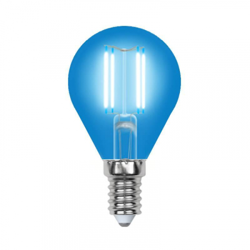 Лампа светодиодная филаментная Uniel E14 5W синяя LED-G45-5W/BLUE/E14 GLA02BL UL-00002989 в г. Санкт-Петербург 