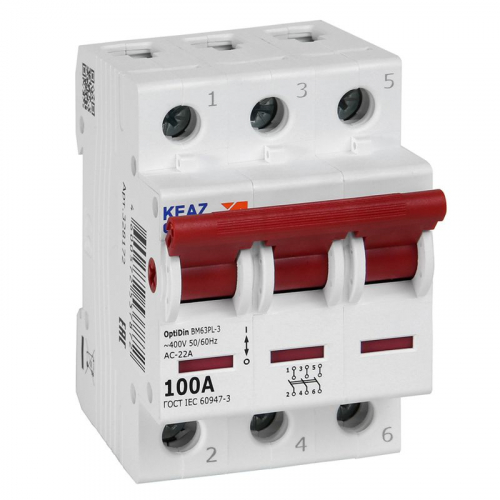 328172 Выключатель нагрузки модульный 3п 100А OptiDin BM63PL-3100-УХЛ3 (ВМ63PL) КЭАЗ 