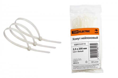 SQ0515-0115 Хомут 2.5х200мм нейлон (белый) (100шт) TDM