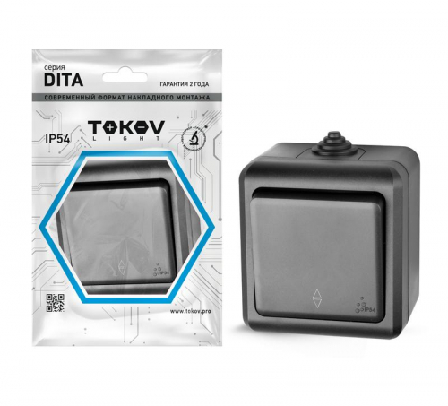 Переключатель 1-кл. ОП Dita IP54 10А 250В карбон TOKOV ELECTRIC TKL-DT-P1-C14-IP54 в г. Санкт-Петербург 