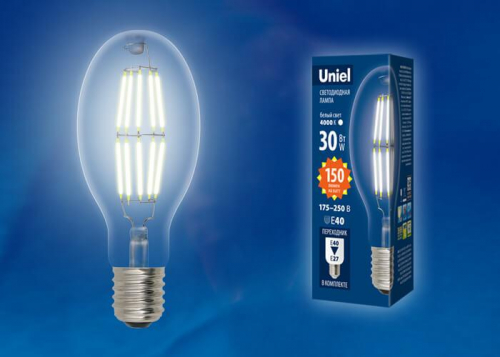 Лампа светодиодная филаментная Uniel E40 30W 4000K прозрачная LED-ED90-30W/NW/E40/CL GLP05TR UL-00003760 в г. Санкт-Петербург  фото 2